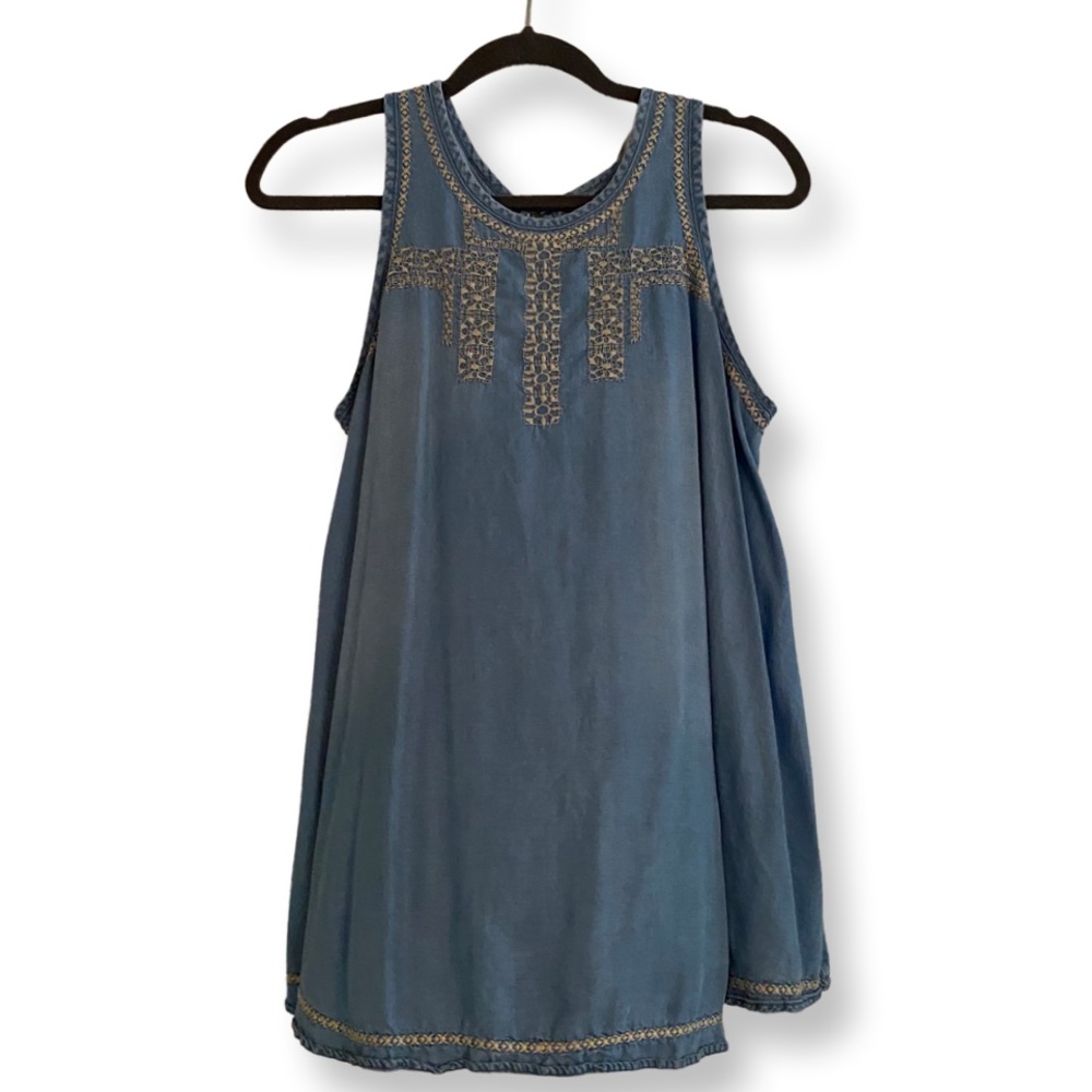 Maternity Denim Embroidered Top